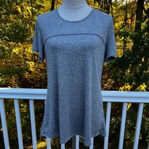 Kimmery Women’s Short Sleeve Shirt Round Neck Criss Cross Back Gray Large Loose